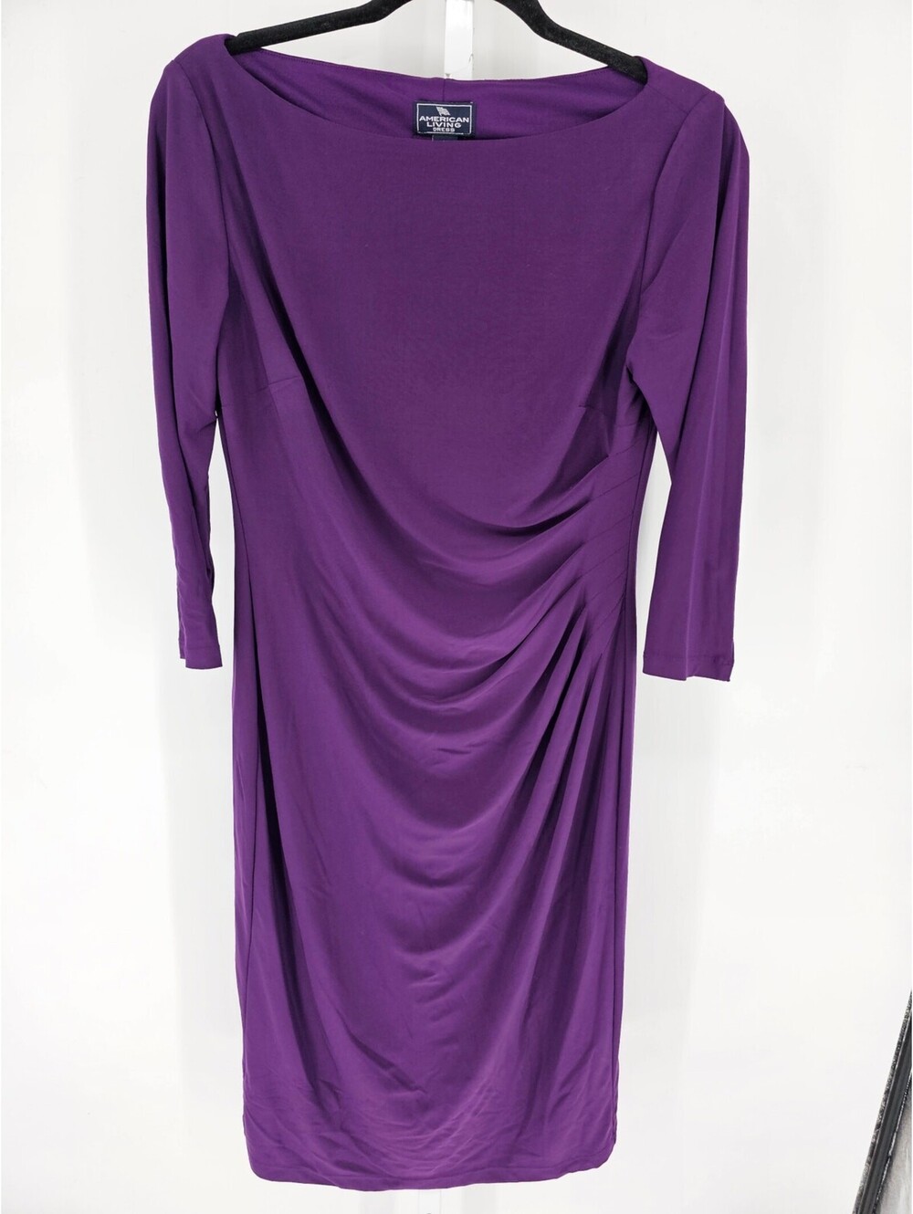 American Living Womens Sz 10 Midi length 3/4 Sleeve Dress Purple Gathered Waist